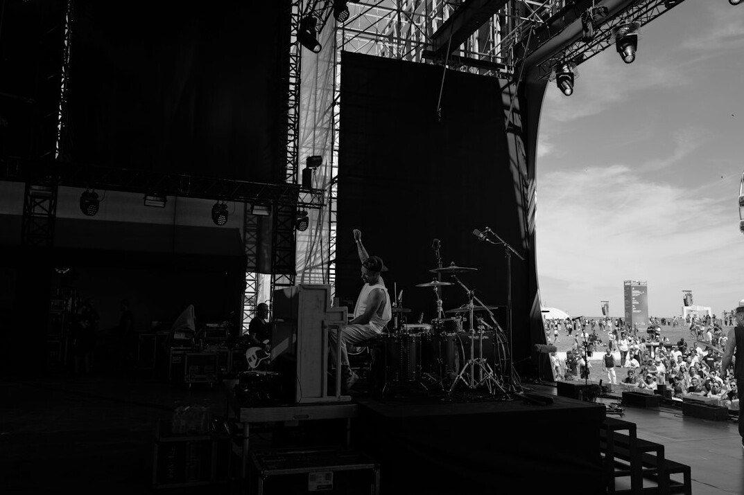 Live show stage with large lighting rig